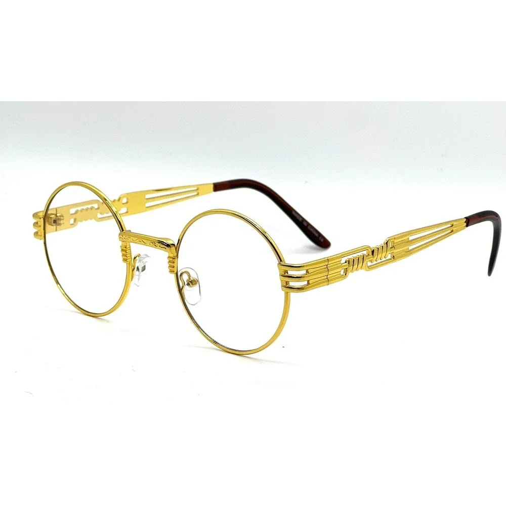 Gold‎ Round Clear Glasses Steampunk Hip Hop Sunglasses Men's Fashion Eyewear New